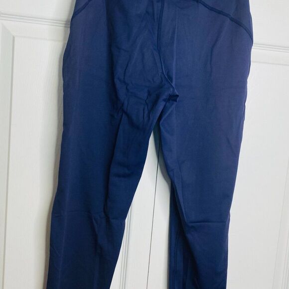 Women's High Waisted Wide Waistband Joggers. Navy. Stretchy. - Picture 9 of 10
